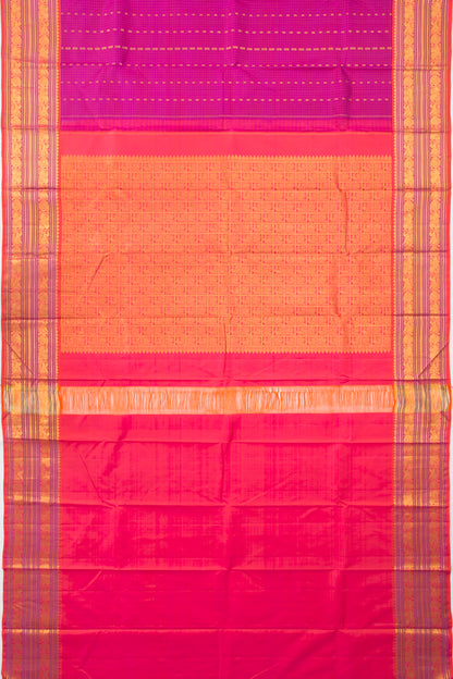 Kanchipuram Silk Checks And Butta Purple Saree