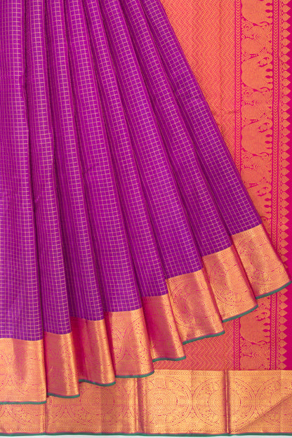 Kanchipuram Silk Checks Purple Saree