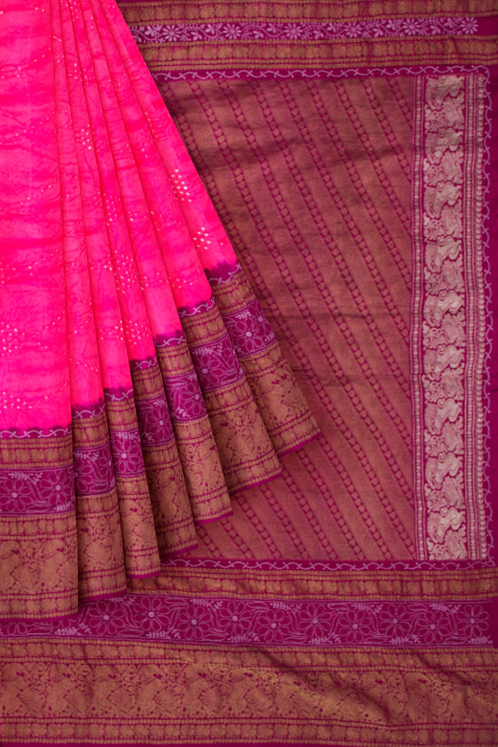 Kanchipuram Silk Bandhani Pink Saree