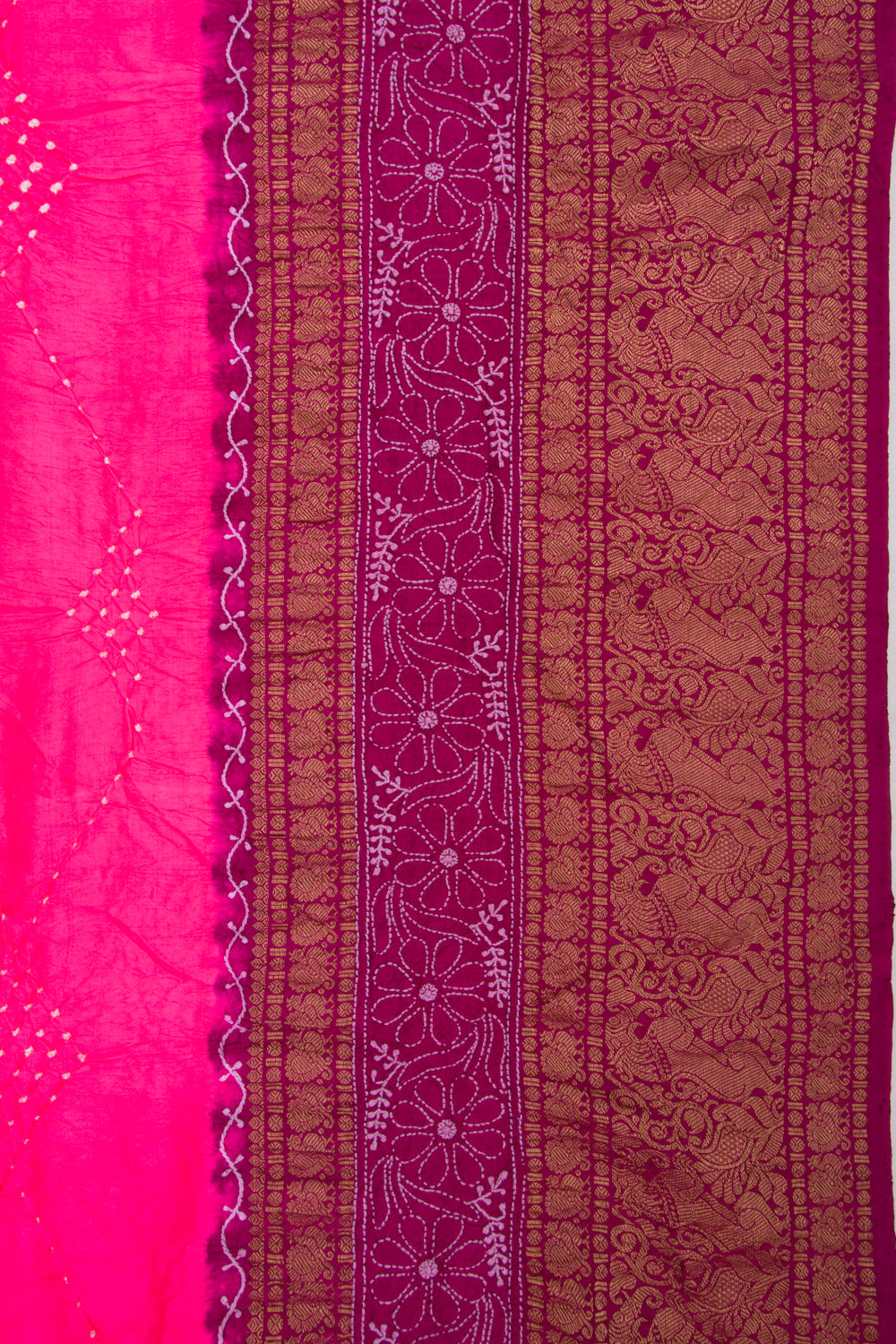 Kanchipuram Silk Bandhani Pink Saree