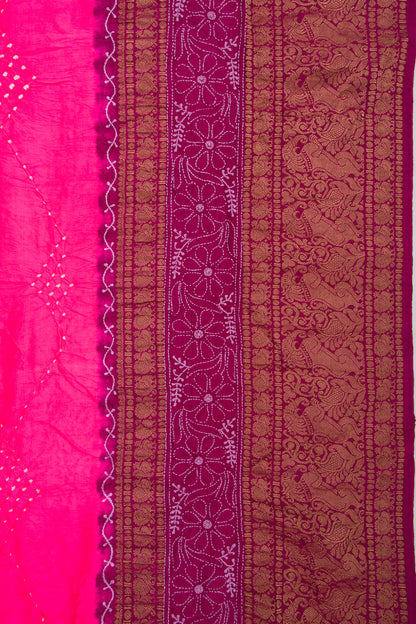 Kanchipuram Silk Bandhani Pink Saree