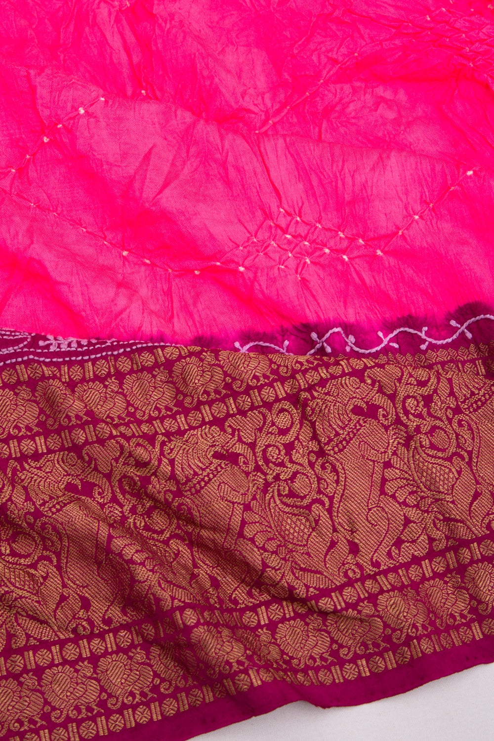 Kanchipuram Silk Bandhani Pink Saree