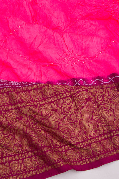 Kanchipuram Silk Bandhani Pink Saree