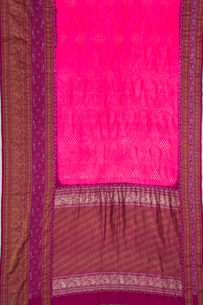 Kanchipuram Silk Bandhani Pink Saree