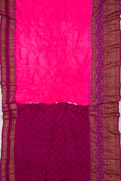Kanchipuram Silk Bandhani Pink Saree