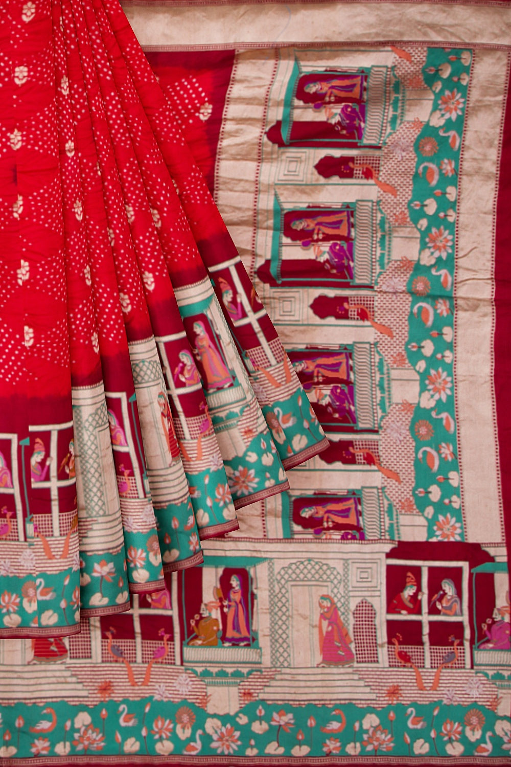 Banarasi Silk Bandhani Butta Red Saree