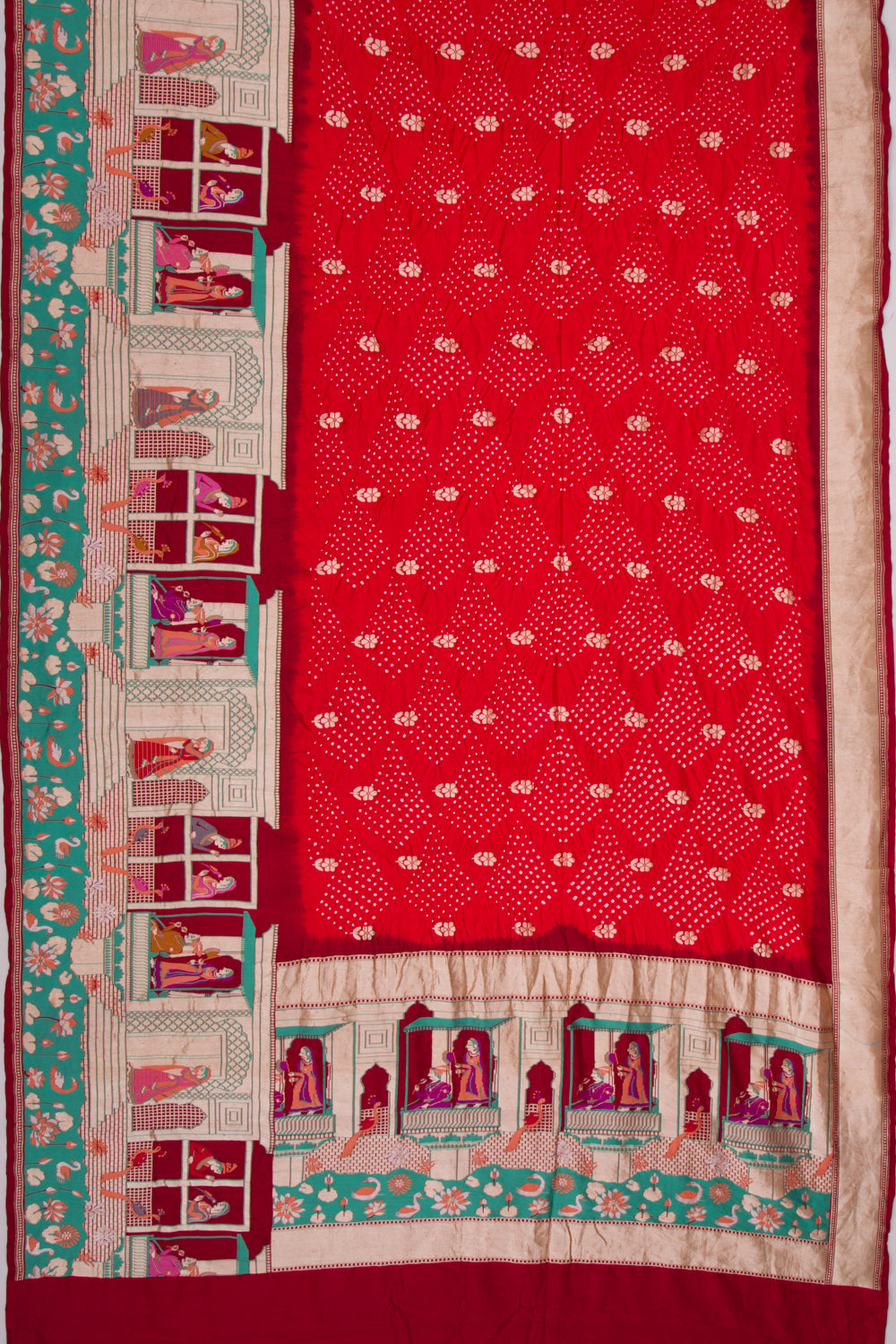 Banarasi Silk Bandhani Butta Red Saree
