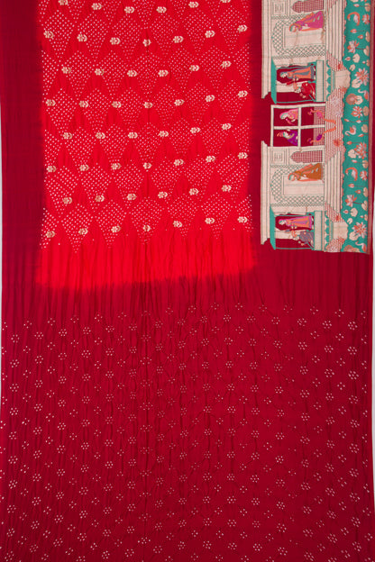 Banarasi Silk Bandhani Butta Red Saree