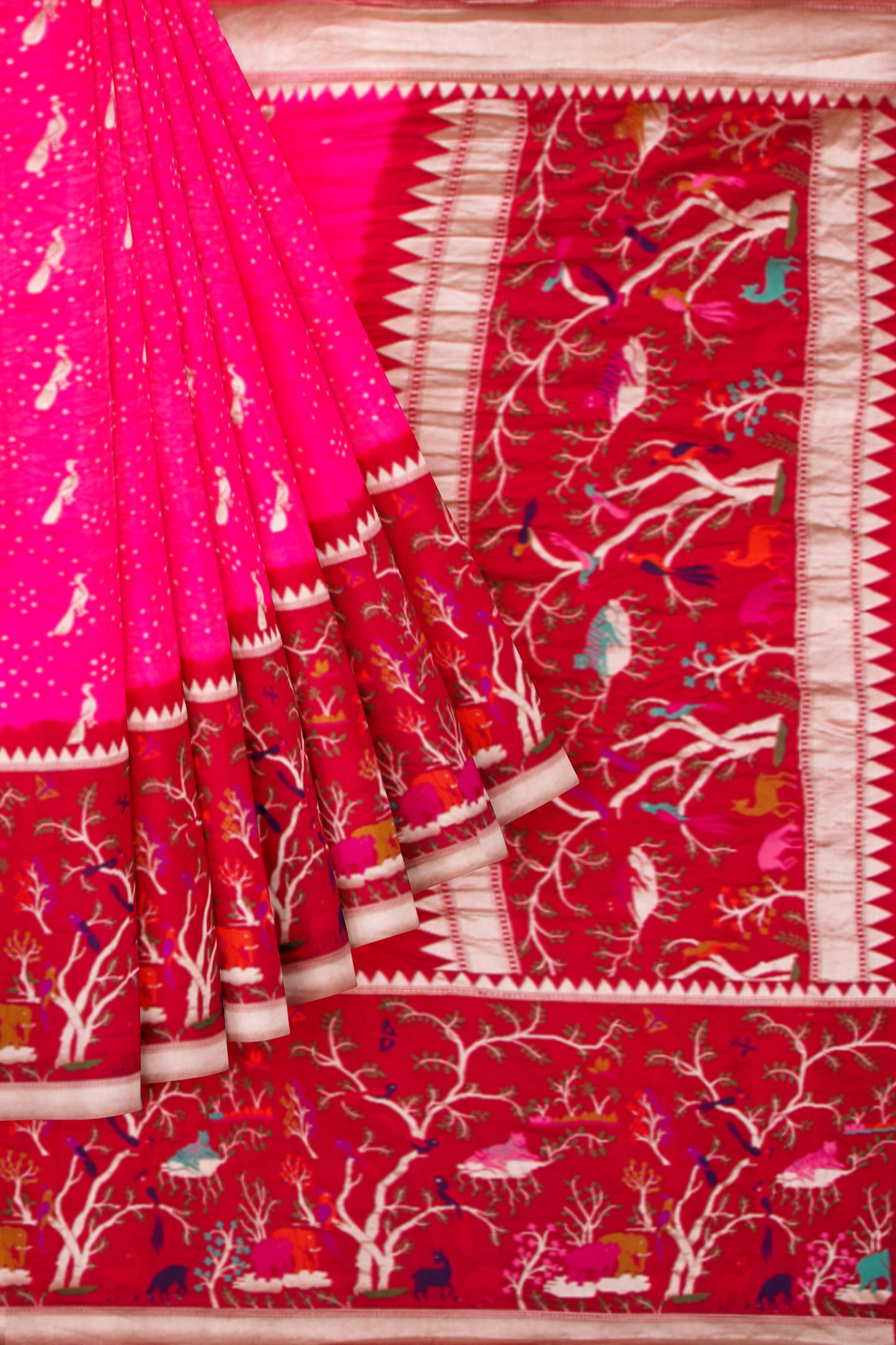 Banarasi Silk Bandhani Butta Pink Saree