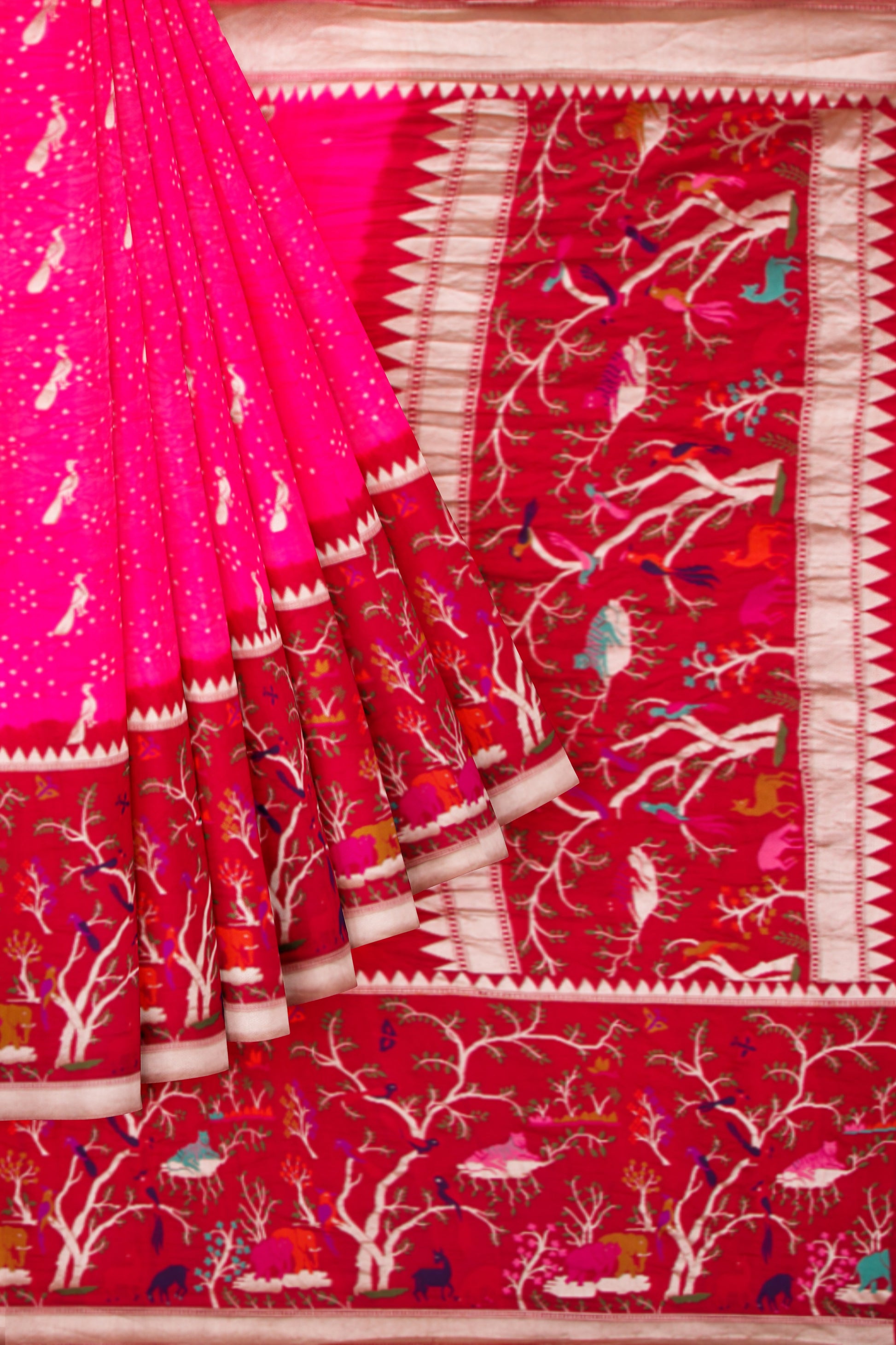 Banarasi Silk Bandhani Butta Pink Saree