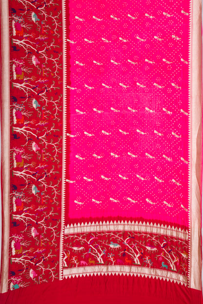 Banarasi Silk Bandhani Butta Pink Saree