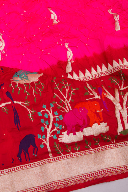 Banarasi Silk Bandhani Butta Pink Saree