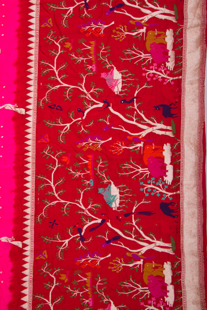 Banarasi Silk Bandhani Butta Pink Saree