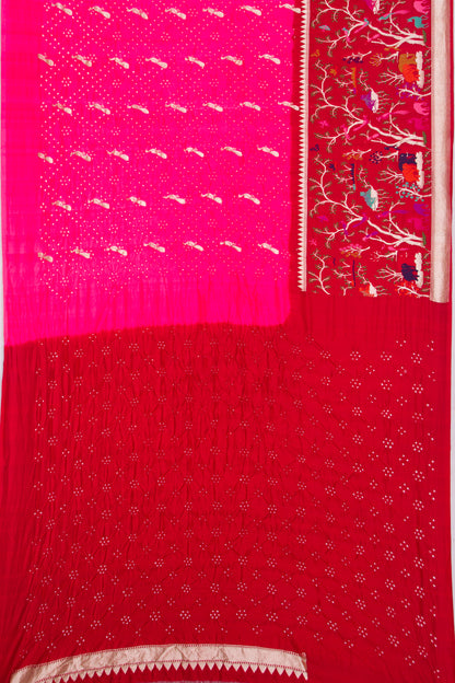 Banarasi Silk Bandhani Butta Pink Saree