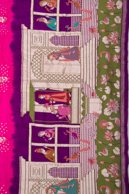 Banarasi Silk Bandhani Butta Pink Saree