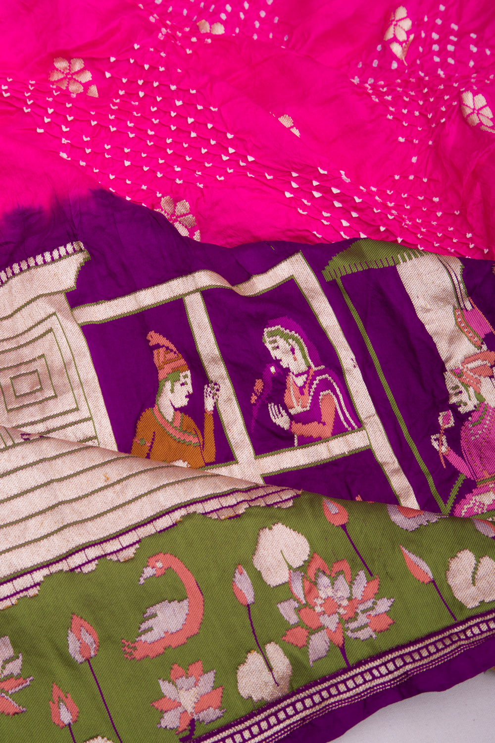 Banarasi Silk Bandhani Butta Pink Saree