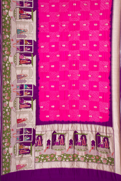 Banarasi Silk Bandhani Butta Pink Saree