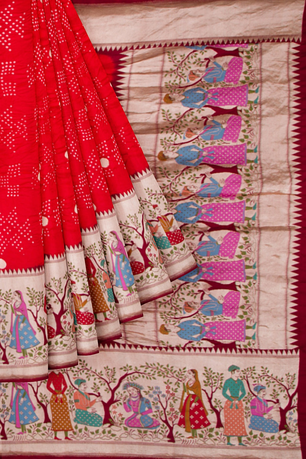 Banarasi Silk Bandhani Butta Red Saree