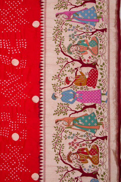 Banarasi Silk Bandhani Butta Red Saree