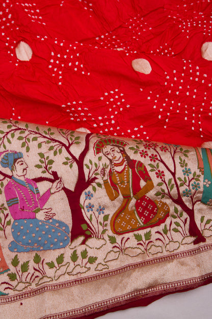 Banarasi Silk Bandhani Butta Red Saree