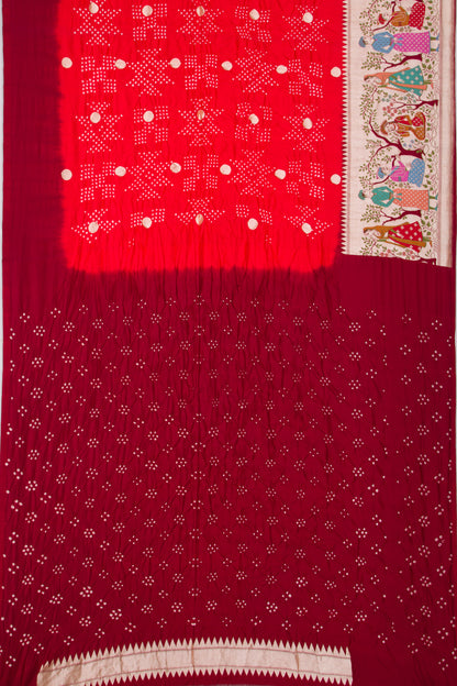 Banarasi Silk Bandhani Butta Red Saree