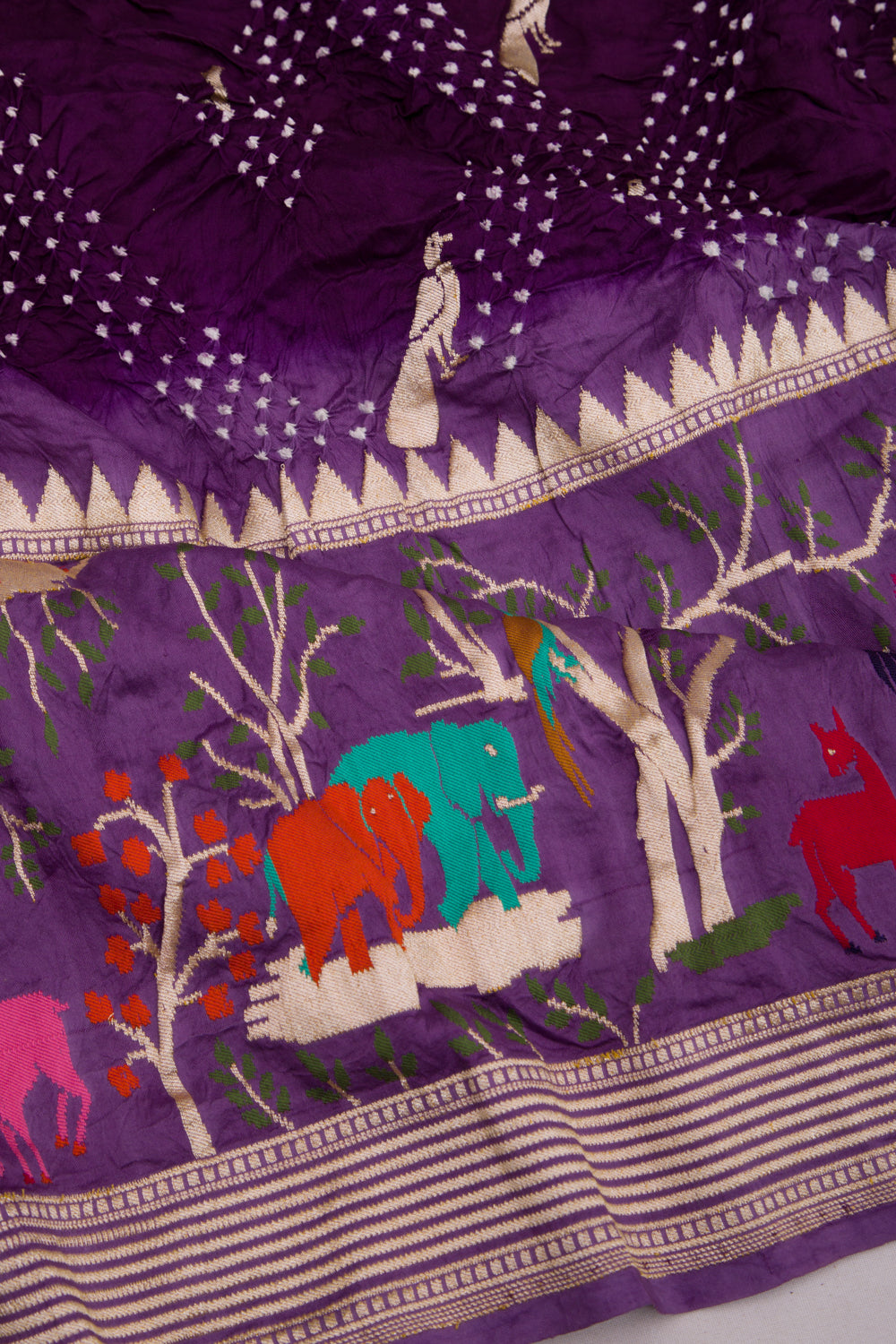 Banarasi Silk Bandhani Butta Violet Saree