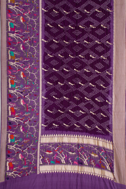 Banarasi Silk Bandhani Butta Violet Saree