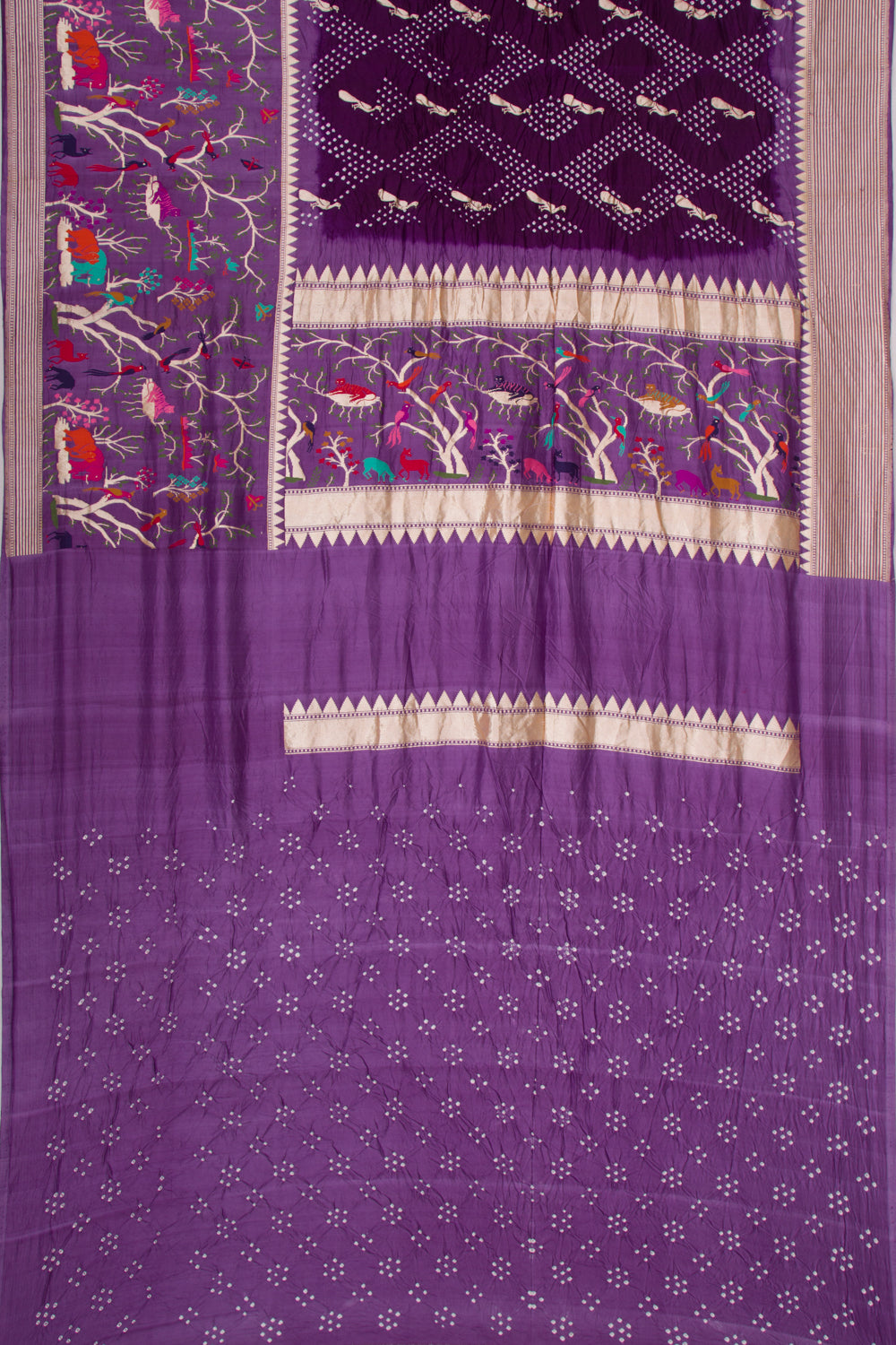 Banarasi Silk Bandhani Butta Violet Saree