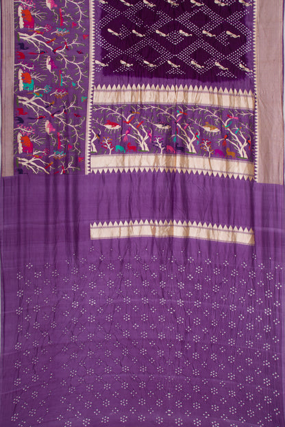 Banarasi Silk Bandhani Butta Violet Saree