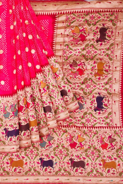Banarasi Silk Bandhani Butta Pink Saree