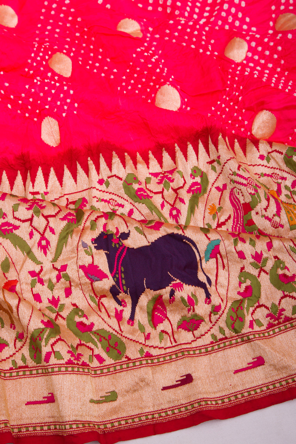 Banarasi Silk Bandhani Butta Pink Saree