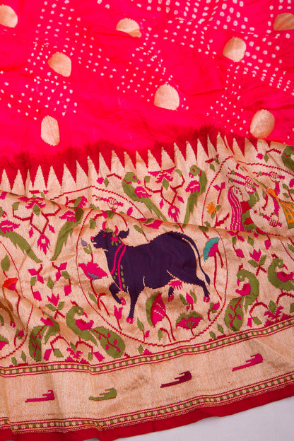 Banarasi Silk Bandhani Butta Pink Saree