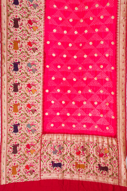 Banarasi Silk Bandhani Butta Pink Saree