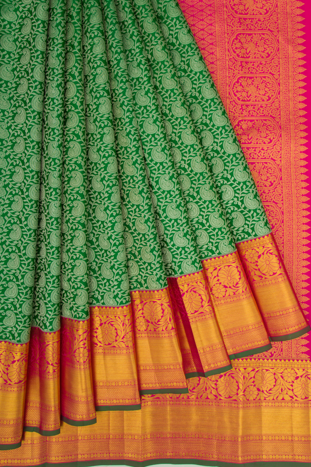 Taranga Kanchi Silk Jaal Bottle Green Saree