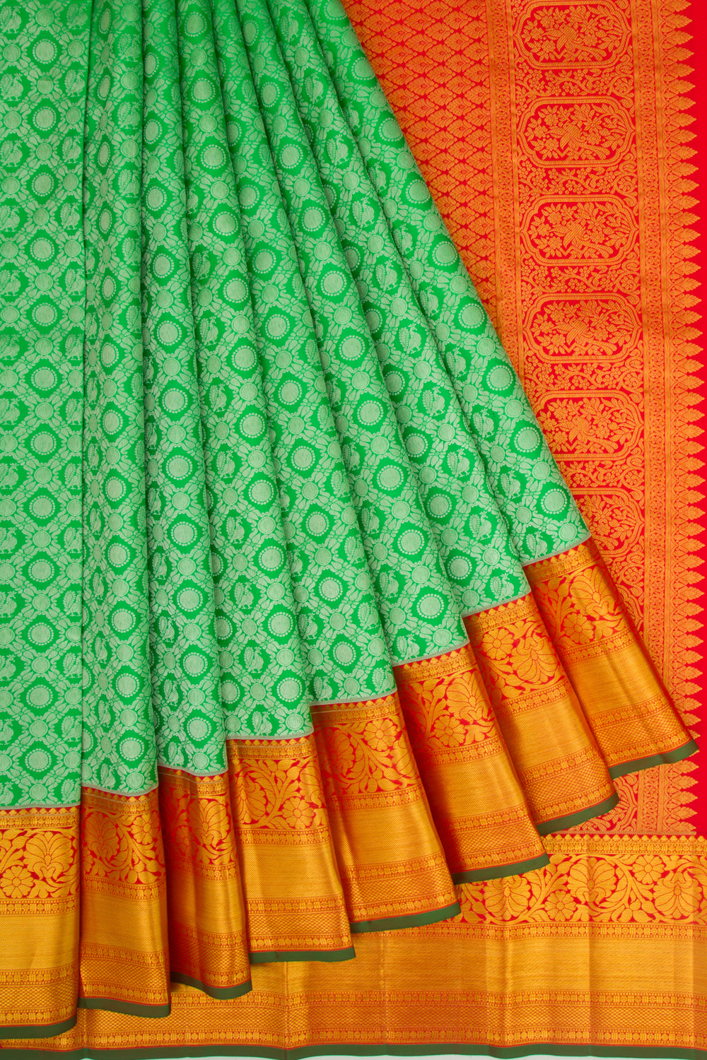Taranga Kanchi Silk Jaal and Butta Green Saree