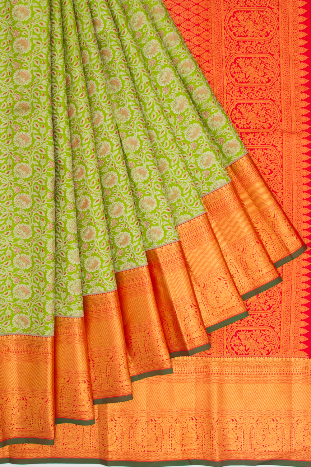 Taranga Kanchi Silk Jaal Green Saree