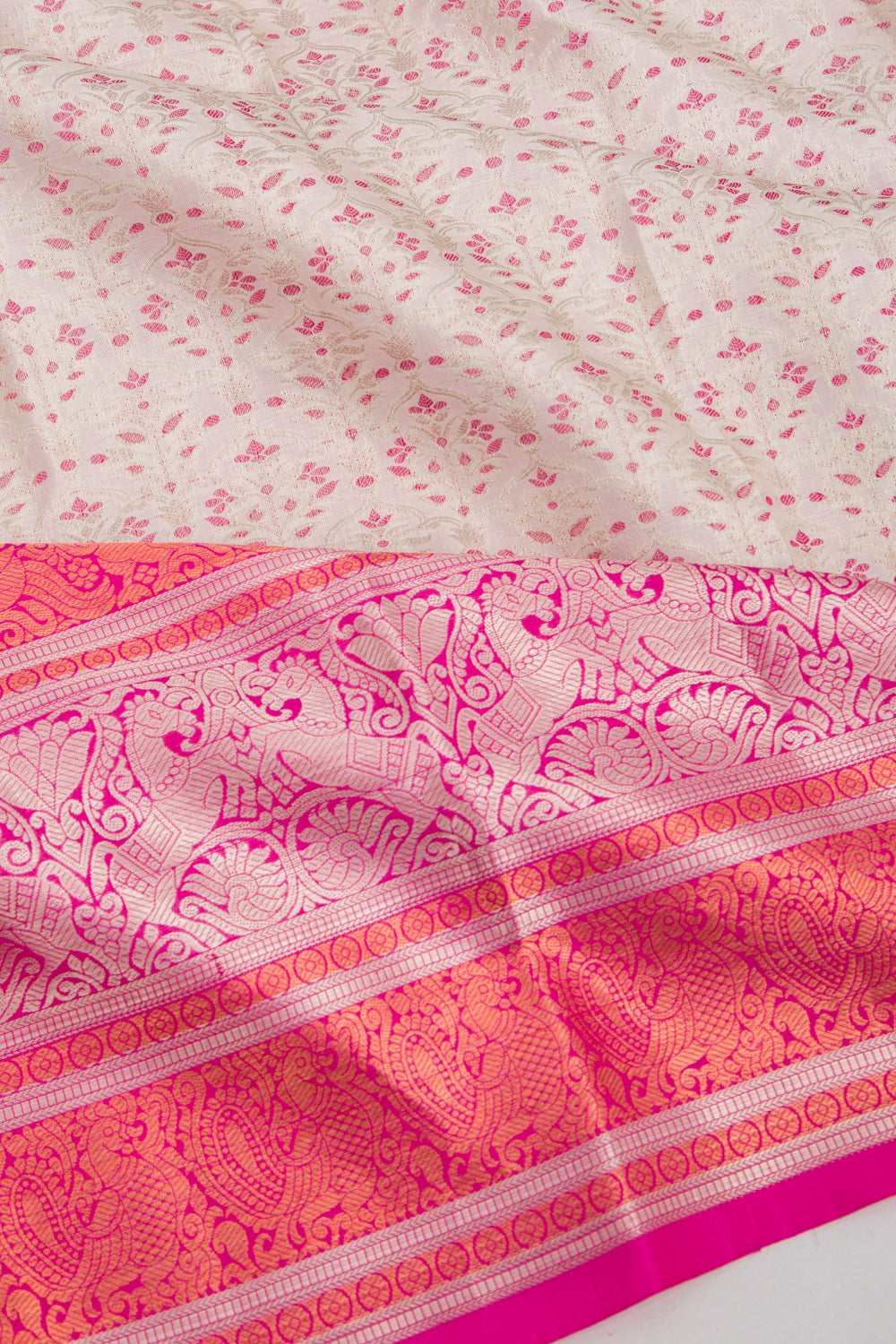 Taranga Kanchi Silk Brocade White Saree