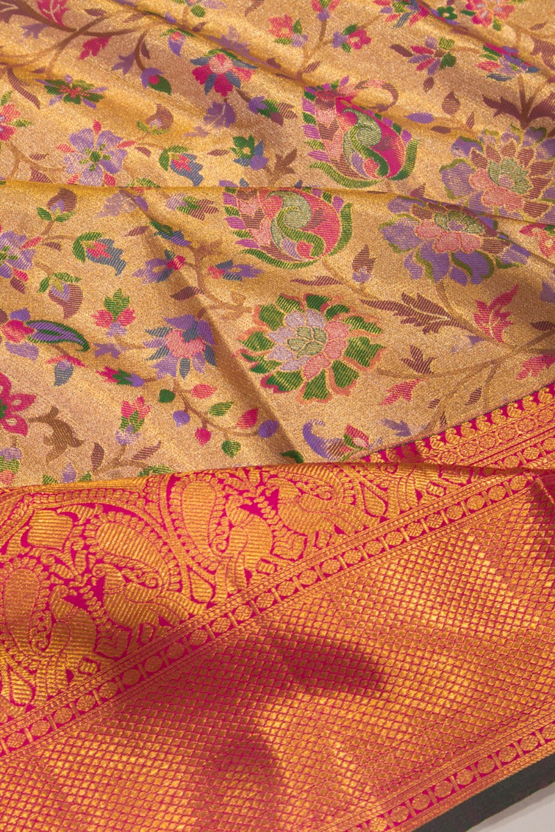 Taranga Kanchi Silk Tissue Jaal Gold Saree