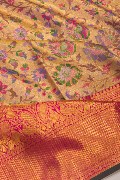 Taranga Kanchi Silk Tissue Jaal Gold Saree