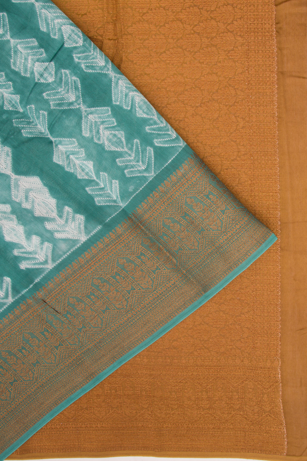 Soft Tussar Shibori Printed Sea Green Saree