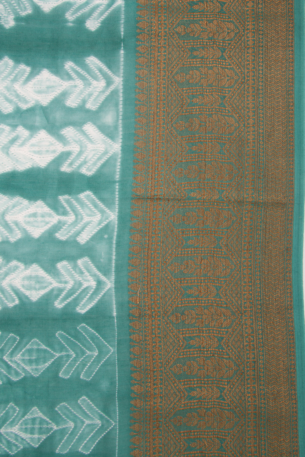 Soft Tussar Shibori Printed Sea Green Saree