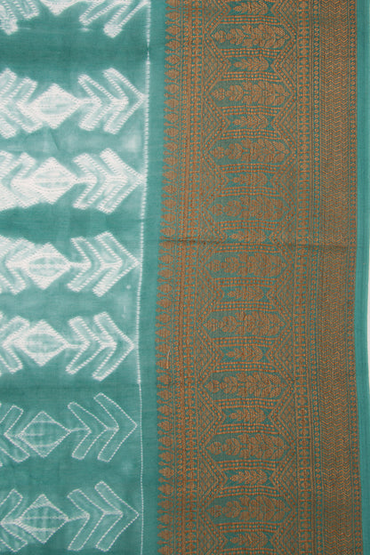 Soft Tussar Shibori Printed Sea Green Saree