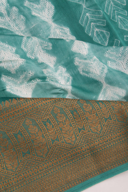 Soft Tussar Shibori Printed Sea Green Saree