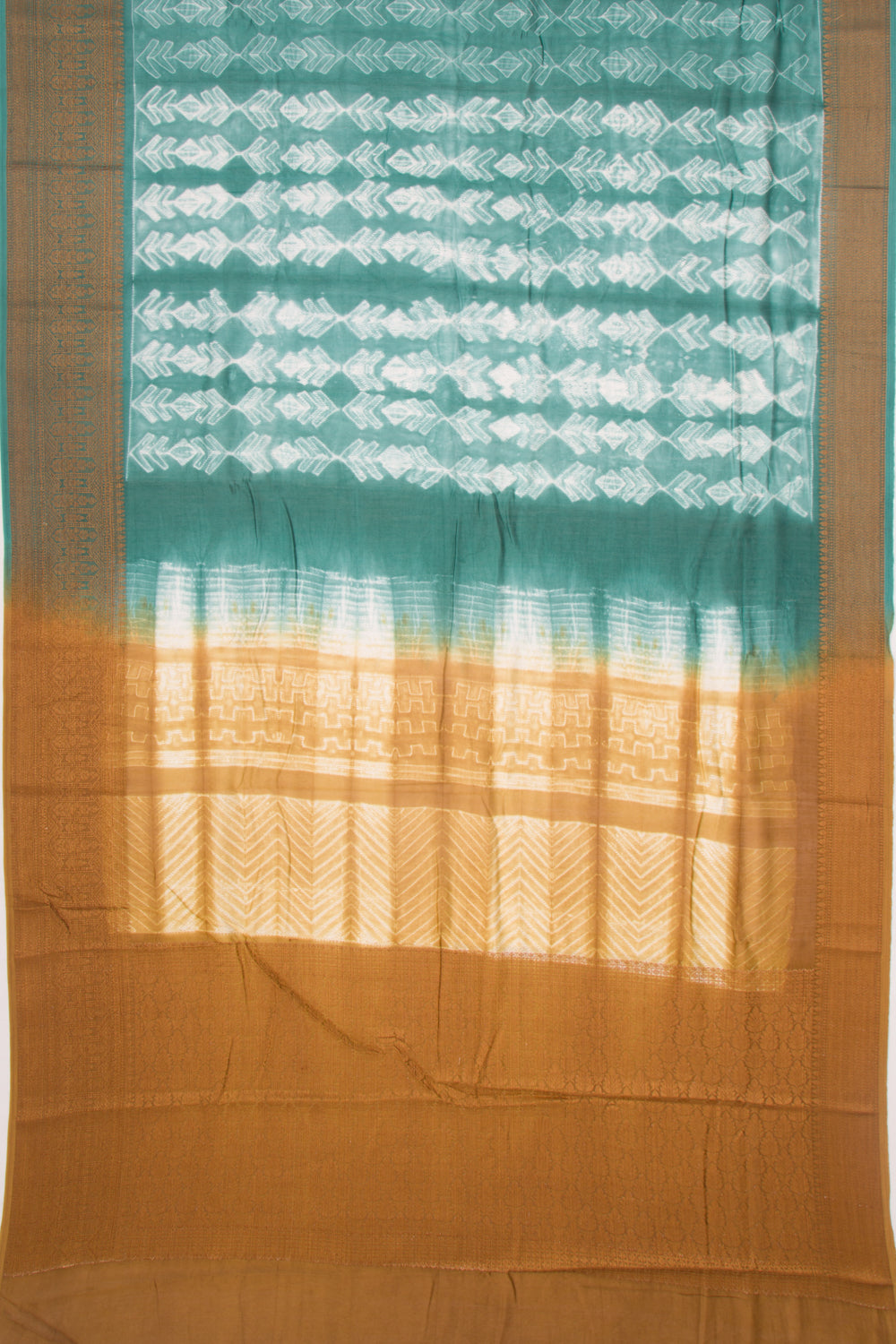 Soft Tussar Shibori Printed Sea Green Saree