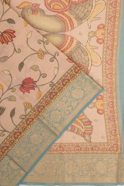 Chanderi Cotton Floral Printed Cream Saree