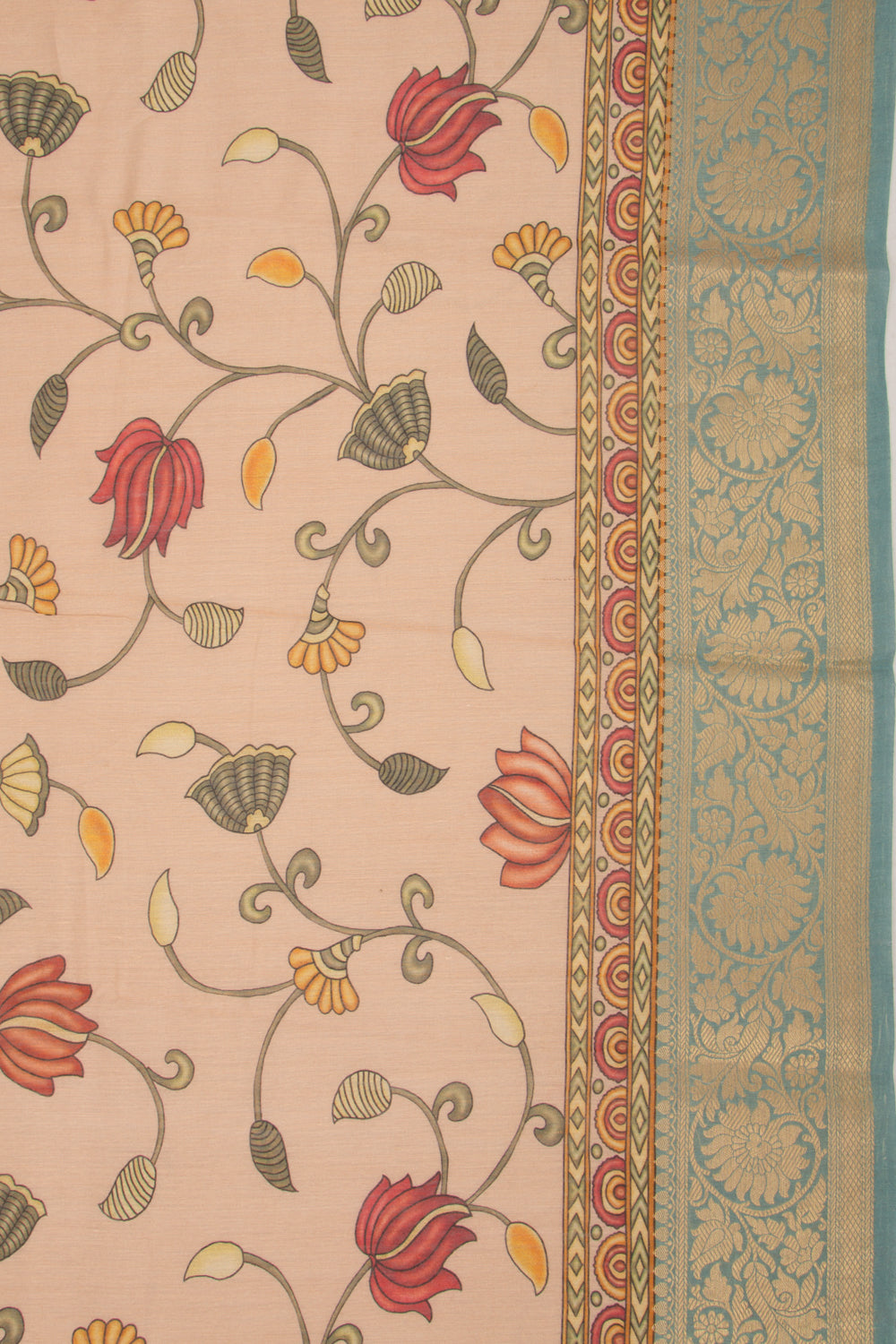 Chanderi Cotton Floral Printed Cream Saree