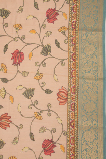 Chanderi Cotton Floral Printed Cream Saree