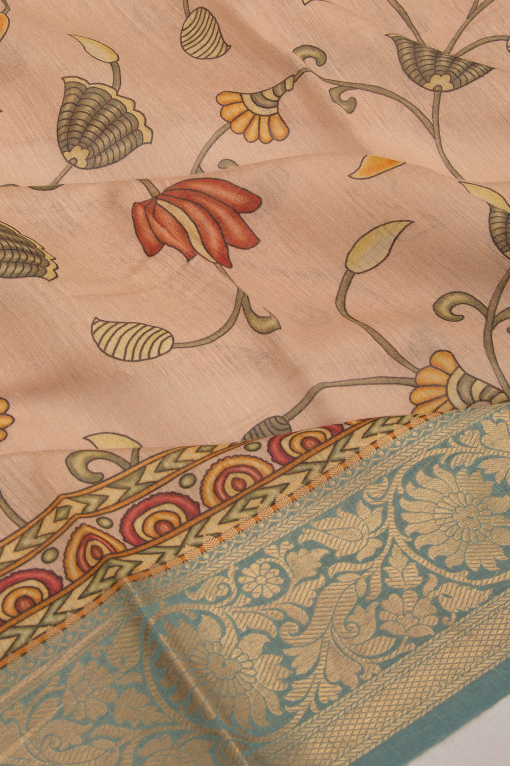 Chanderi Cotton Floral Printed Cream Saree