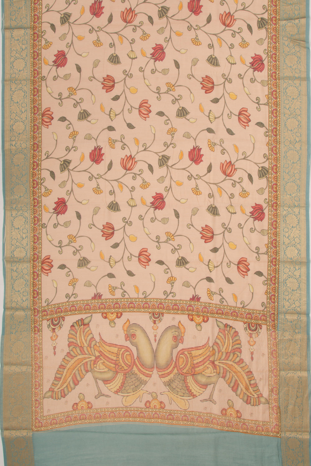 Chanderi Cotton Floral Printed Cream Saree