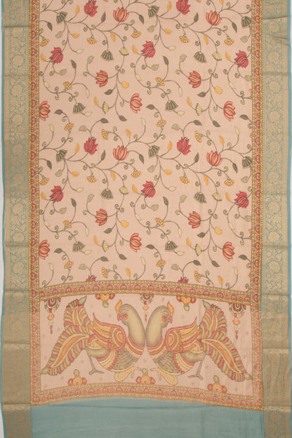 Chanderi Cotton Floral Printed Cream Saree